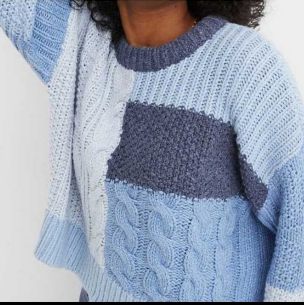 Blue Aerie Patchwork Crew Sweater Size L